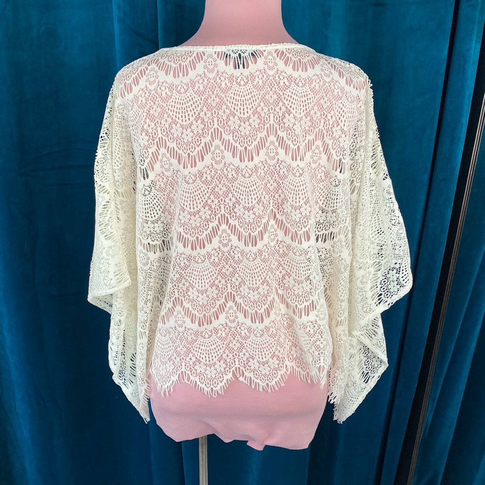 Express Crochet Lace Cropped Poncho Top In Cream - Picture 7 of 7